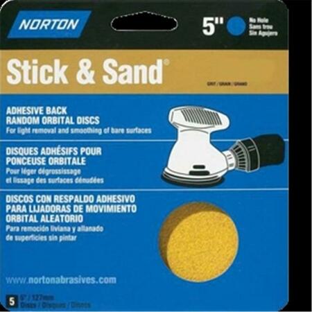 NORTON CO 5 In. 120 Grit Stick And Sand Disc Handy, 5Pk 15098
